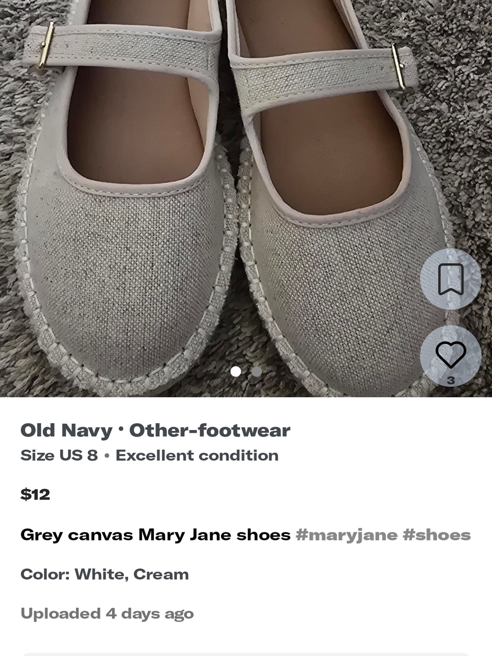 Old Navy Cream and Gray Canvas Mary Jane Flats